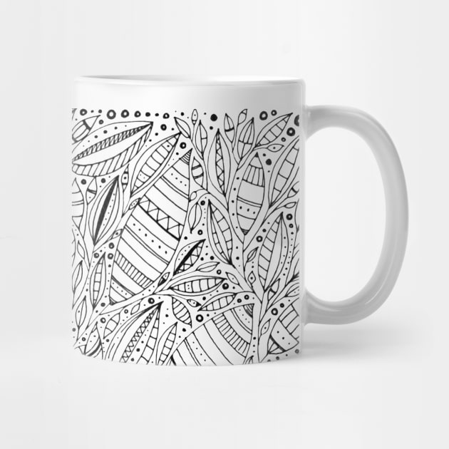 Hand drawn abstract leaves doodle drawing by kallyfactory